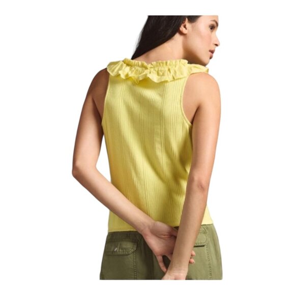 Pilcro Anthropologie Medium Yellow Ruffle V Neck Tank Top - Picture 2 of 7